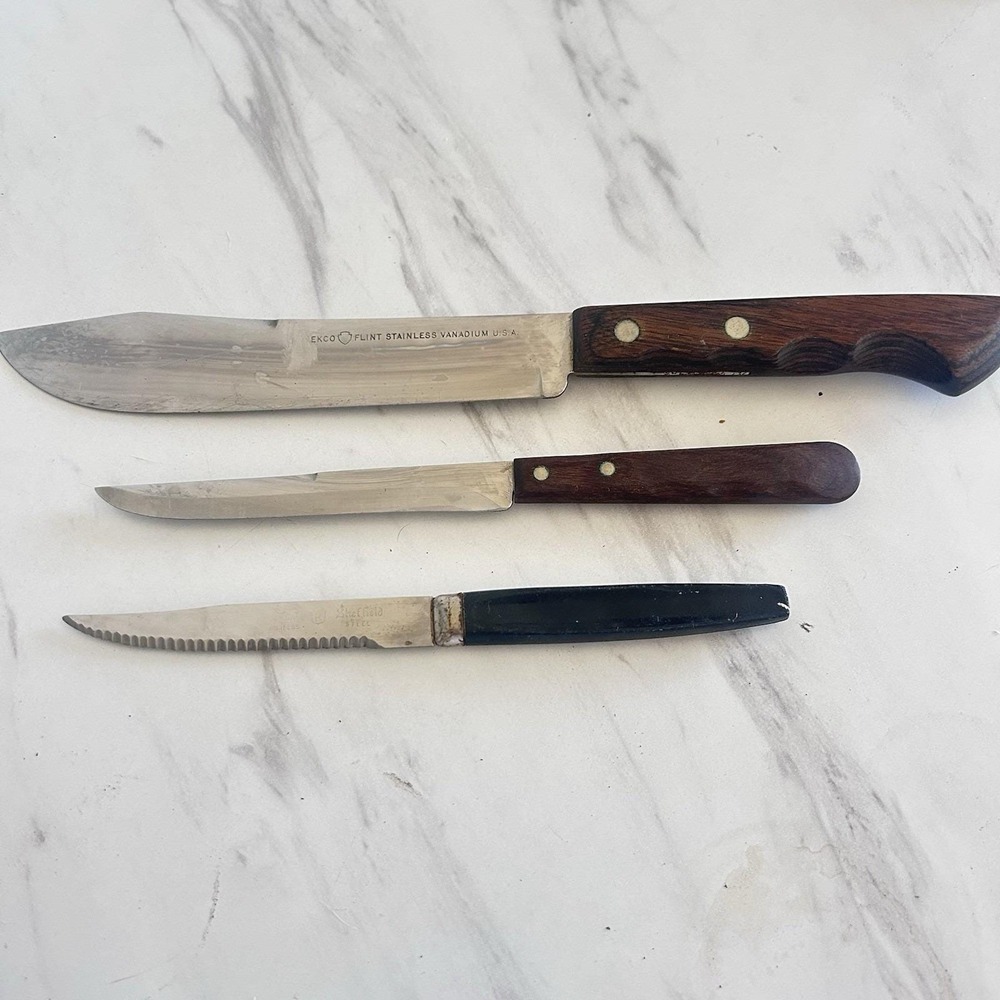 Vintage Lot Ecko Flint Knife USA Regent Sheffield Steak Knife Lot of 3 Knives A